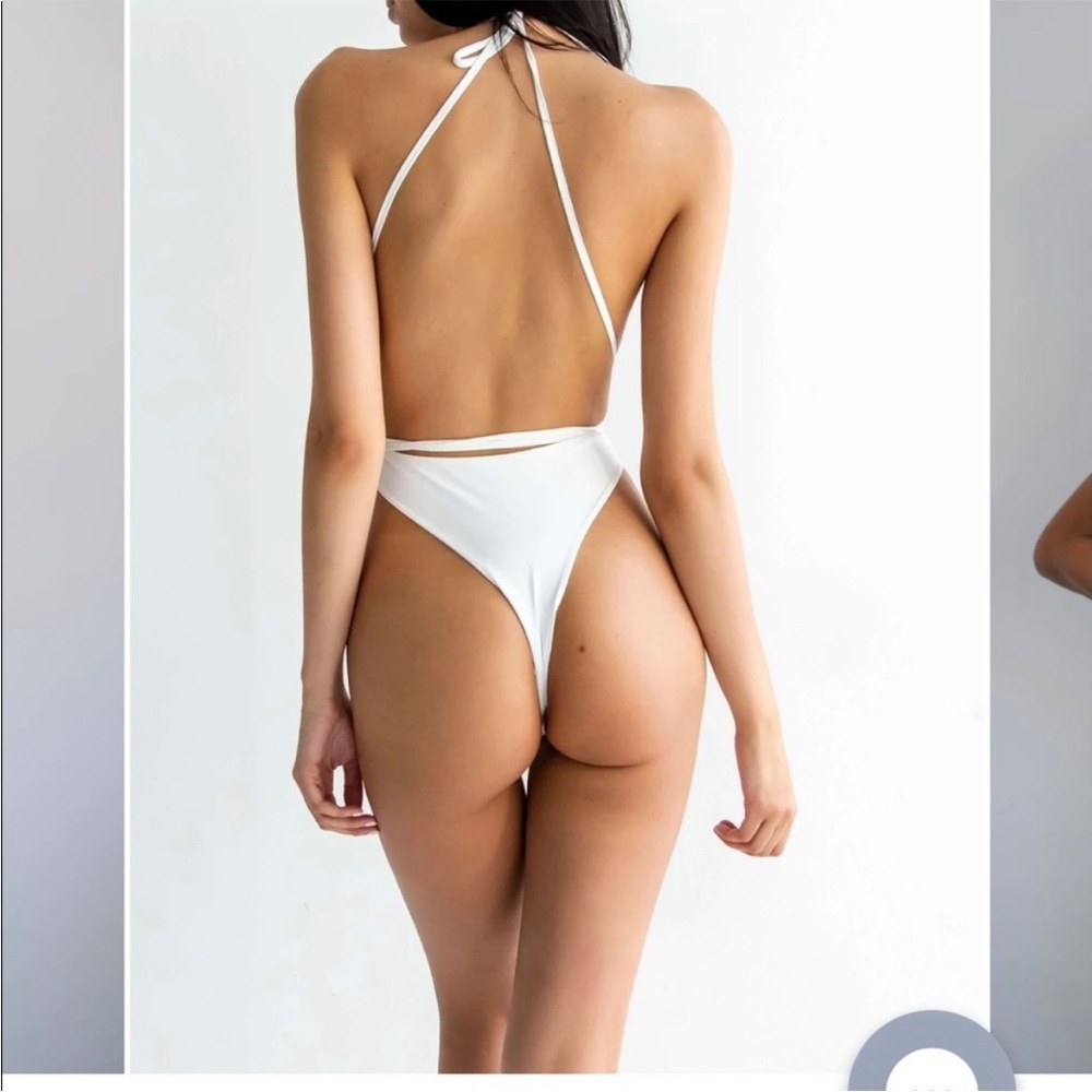 437 White Halter Tie-Back One Piece Swimsuit